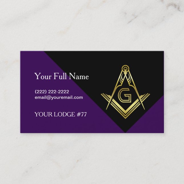 Lila & Guld Masonic Affärskorts, Freemasonry Visitkort (Framsida)