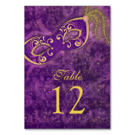 Lila Guld MasqueraBoll Mardi Gras Bröllop Bordsnummer