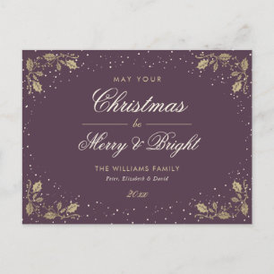 Lila Guld Merry & Bright Helg Vykort