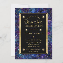 Lila & Guld Midnight Crystal Galaxy Quinceanera Inbjudningar