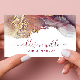 Lila Guld Modern Art Liquid Watercolor Bläck QR Visitkort