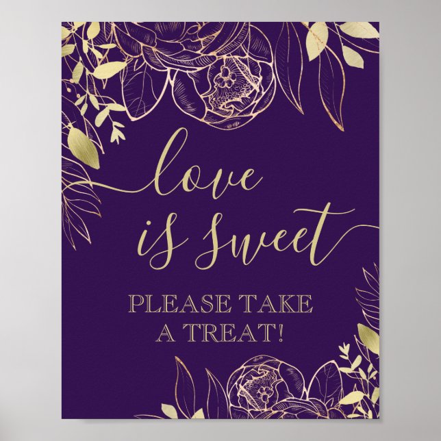 Lila & Guld Modern Blommig Söt Favoritbord Poster (Framsidan)