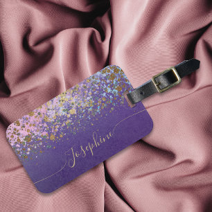 Lila Guld Modern Chic Trendig Calligraphy Bagagebricka