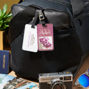 Lila Guld Monogram Anpassningsbar Orchid Photo Bagagebricka