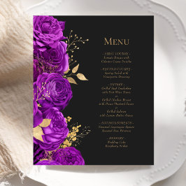 Lila Guld Mörk Blommigt  Bröllop Menu