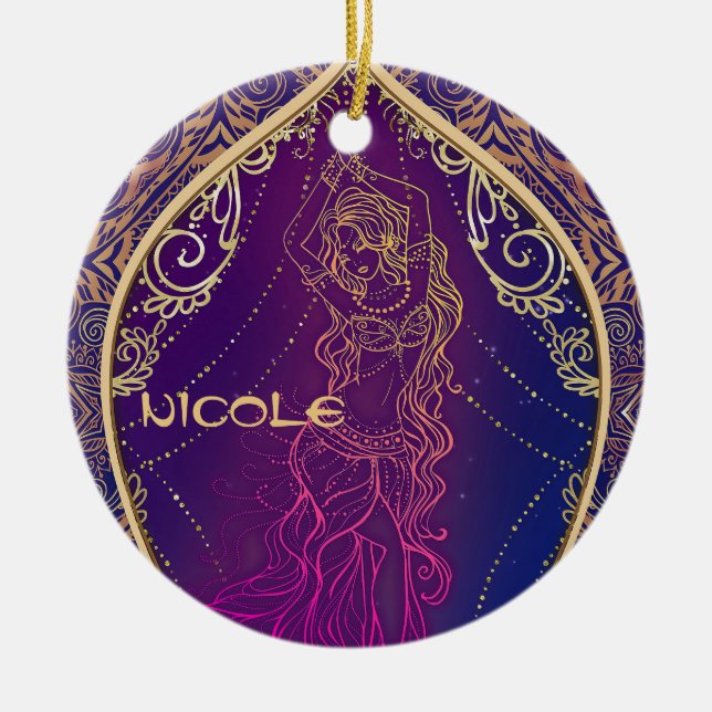 Lila & Guld Moroccan Arabian Belly Dancing Glam Julgransprydnad Keramik (Framsidan)