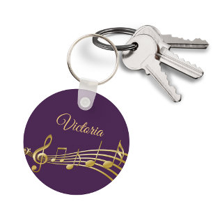 Lila guld musik noter monogram namn nyckelring