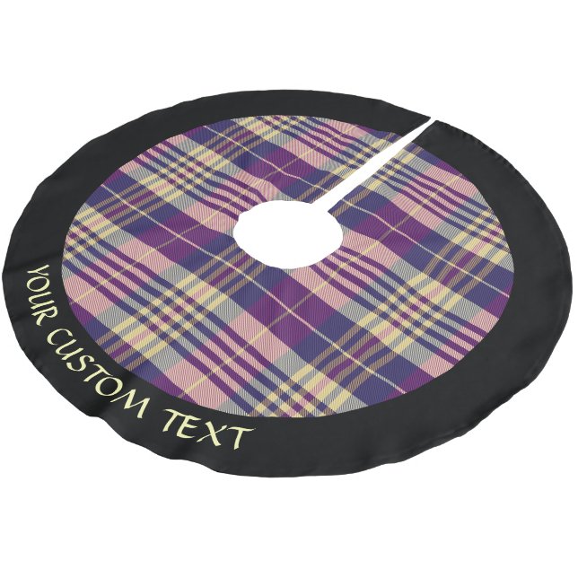 Lila, guld och blå tartan julgransmatta borstad polyester (Vinklad)