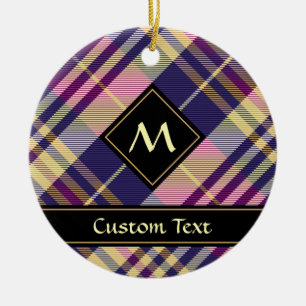 Lila, guld och blå tartan julgransprydnad keramik
