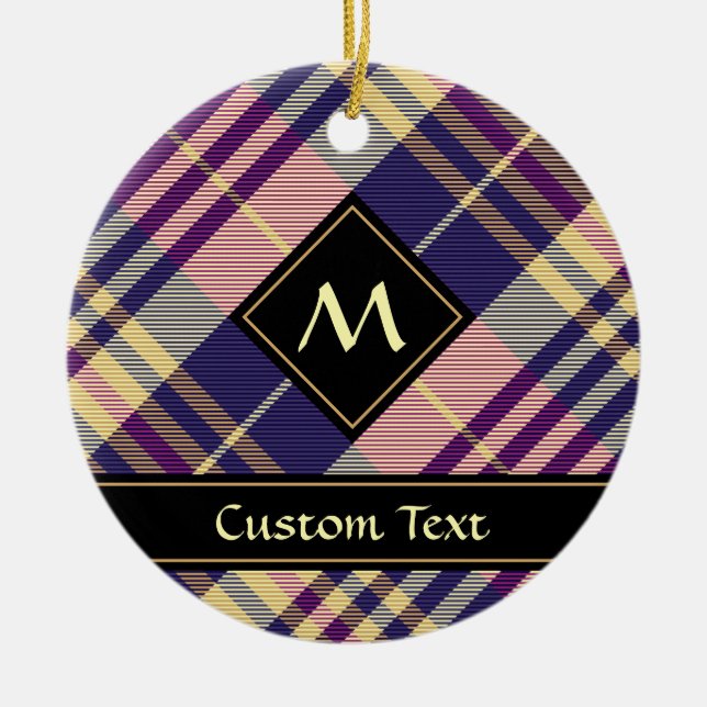 Lila, guld och blå tartan julgransprydnad keramik (Framsidan)