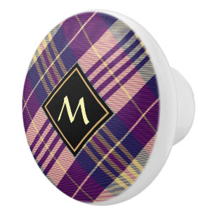 Lila, guld och blå tartan knopp