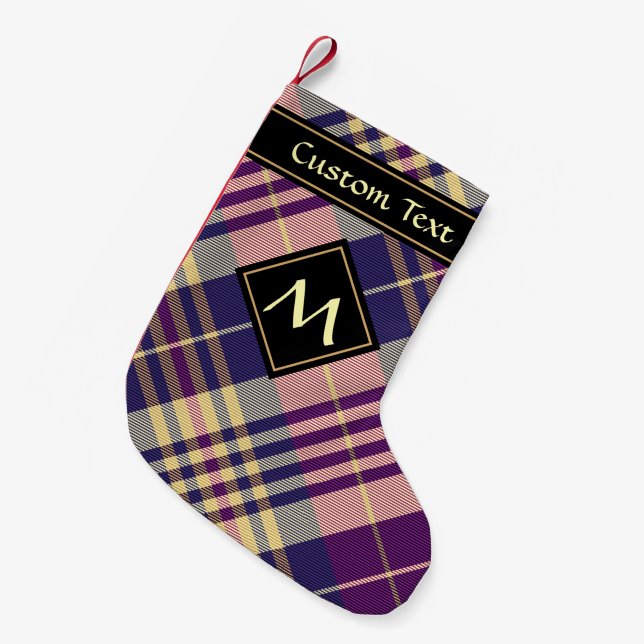 Lila, guld och blå tartan liten julstrumpa (Framsidan (Hängande))