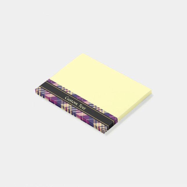 Lila, guld och blå tartan post-it block (Vinklad)