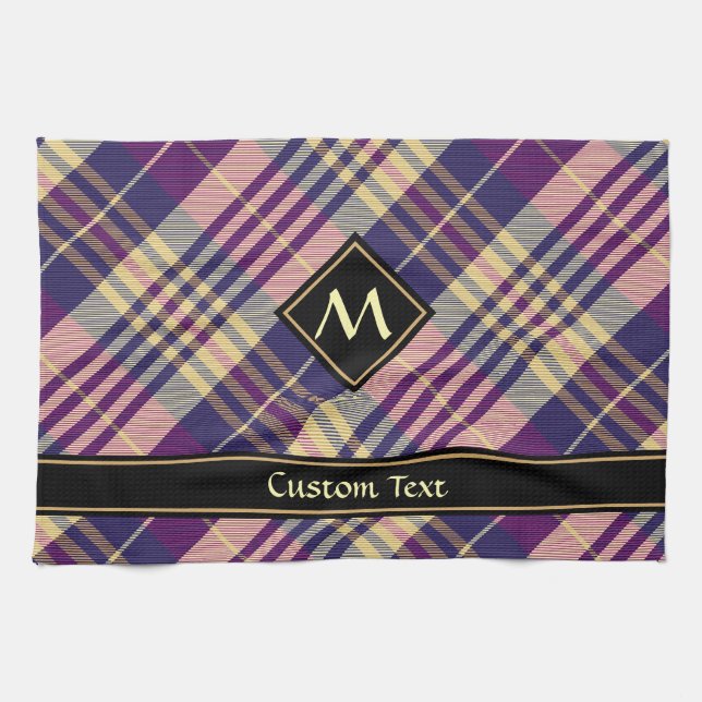 Lila, Guld och Blue Tartan Kökshandduk (Horisontell)