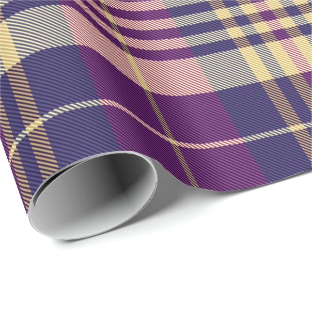 Lila, Guld och Blue Tartan Presentpapper (Rullad Hörn)