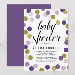 Lila & Guld Polka dots-konfetti-babyskor Inbjudningar