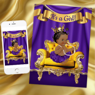 Lila Guld Princess Baby Shower-inbjudningar Inbjudningar