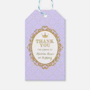 Lila Guld Princess Födelsedagsfest Favor Gift Märk Presentetikett