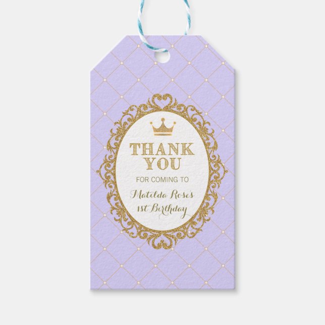 Lila Guld Princess Födelsedagsfest Favor Gift Märk Presentetikett (Framsidan)