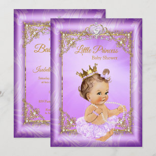 Lila Guld Prinsessa Baby Shower Flicka Inbjudningar