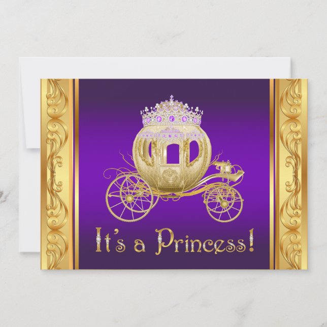 Lila Guld Prinsessa Flicka Bebis Bads Invitationer Inbjudningar (Framsida)