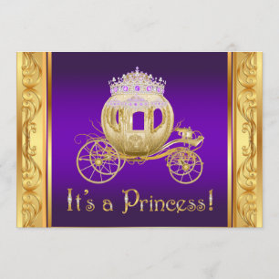 Lila Guld Prinsessa Flicka Bebis Bads Invitationer Inbjudningar
