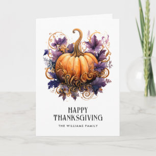Lila Guld Pumpkin Photo Happy thanksgiving Kort