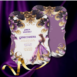 Lila Guld Quinceañera Dress Inbjudningar