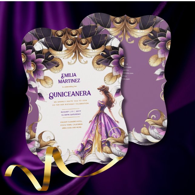 Lila Guld Quinceañera Dress Inbjudningar (Skapare uppladdad)