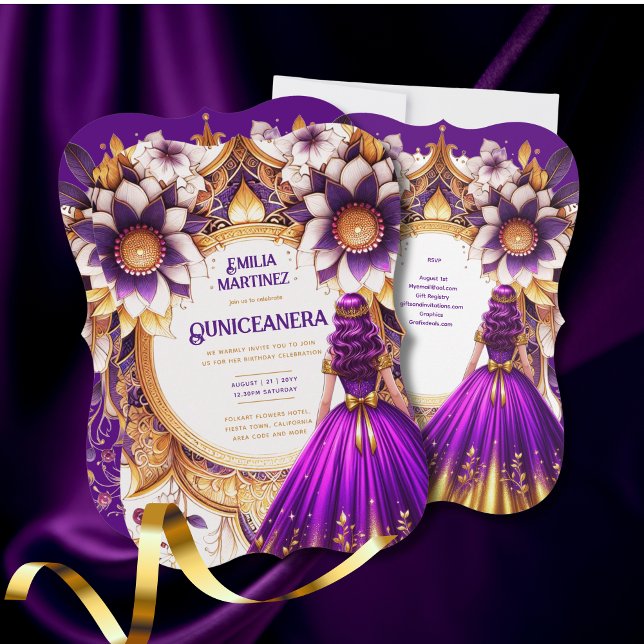 Lila Guld Quinceañera Dress Princess Sweet16 Inbjudningar (Skapare uppladdad)