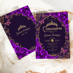 Lila Guld Quinceanera Inbjudningar