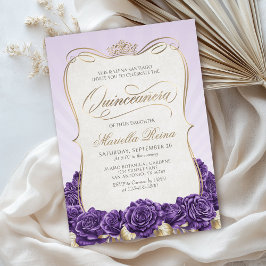 Lila Guld Quinceañera Inbjudningar