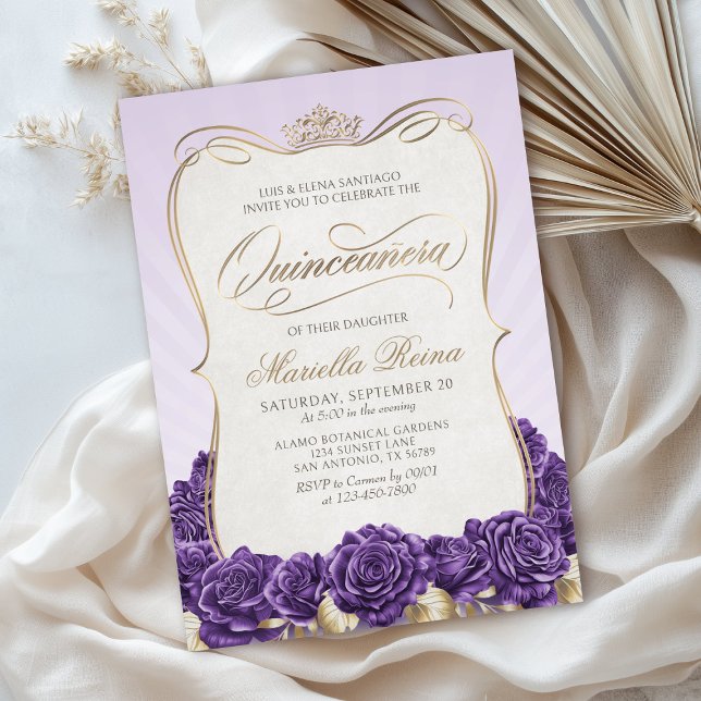 Lila Guld Quinceañera Inbjudningar (Skapare uppladdad)