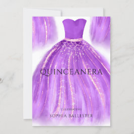 Lila & Guld Quinceanera Sjöjungfru Dress Gown Part Inbjudningar