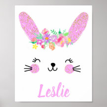 Lila Guld Rabbit Nursery Poster eget namn