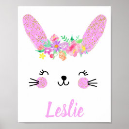 Lila Guld Rabbit Nursery Poster eget namn