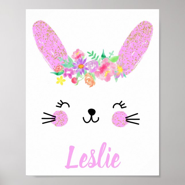 Lila Guld Rabbit Nursery Poster eget namn (Framsidan)