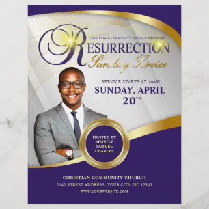 Lila & Guld Resurrection Söndag Service Church Reklamblad