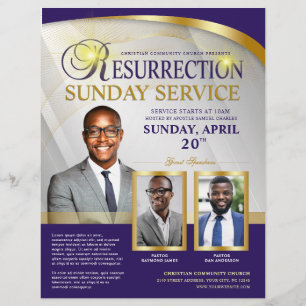 Lila & Guld Resurrection Söndag Service Church Reklamblad