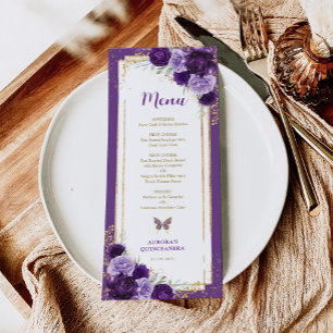 Lila Guld Ro Quinceanera Birthday Menu Card Inbjudningar