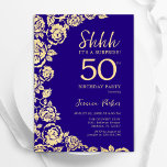 Lila Guld Ro Surprise 50:e födelsedagen Inbjudningar<br><div class="desc">Lila Guld Blommigt Surprise 50:e Födelsedagsfest inbjudan. Elegantens utformning med ro,  faux guld-folie och typsnitt för typsnitt. Trendig inbjudan-kortets perfekt för en snyggt kvinnlig dag firande. Kan anpassas till vilken ålder som helst. Skrivna Zazzle-inbjudningar eller digital utskrivbar mall för omedelbar nedladdning.</div>