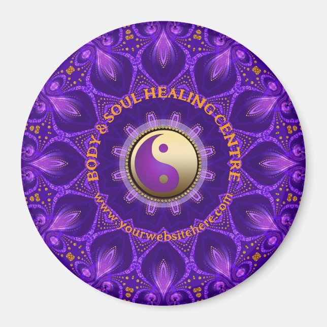 Lila Guld Rosa Energy Healing Mandala Magnet (Framsidan)