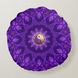 Lila Guld Rosa Energy Healing Mandala Rund Kudde