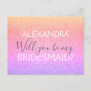 Lila Guld Rosa Glitter och Gnistra Bridesmaid Inbjudan Vykort
