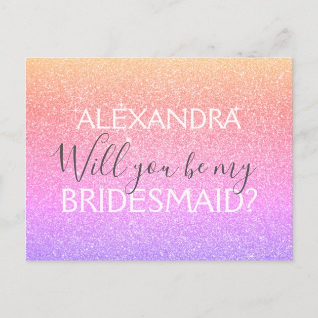 Lila Guld Rosa Glitter och Gnistra Bridesmaid Inbjudan Vykort (Framsida)