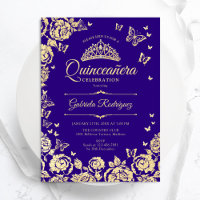 Lila Guld Rosor Fjärilar Quinceanera