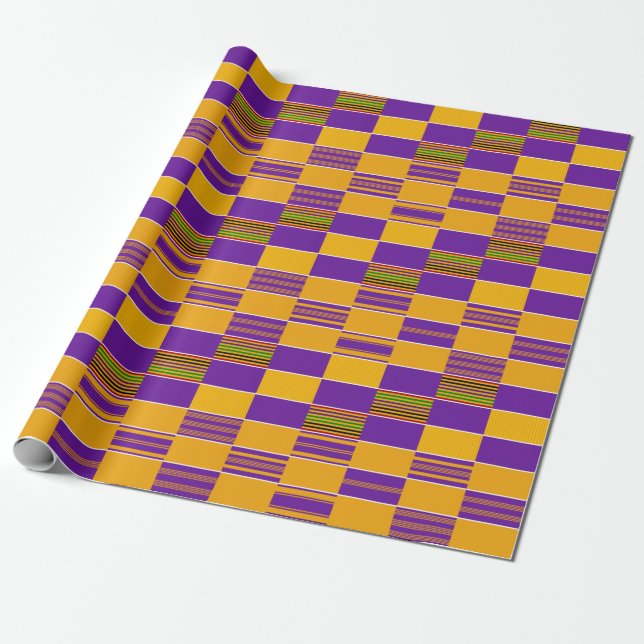 Lila Guld Royalet African Kente Wrapping Papper Presentpapper (Utrullad)