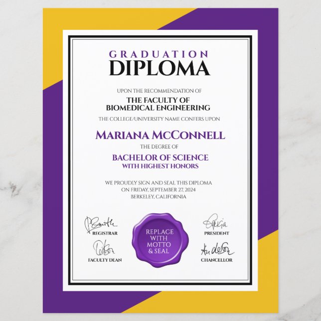 Lila Guld School College Universiteten Diploma (Framsida)