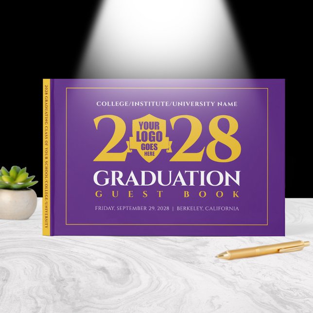 Lila Guld School College Universiteten Studenten Gästböcker (Purple & Gold School/College/University Graduation Guest Book Cover Photo (front))