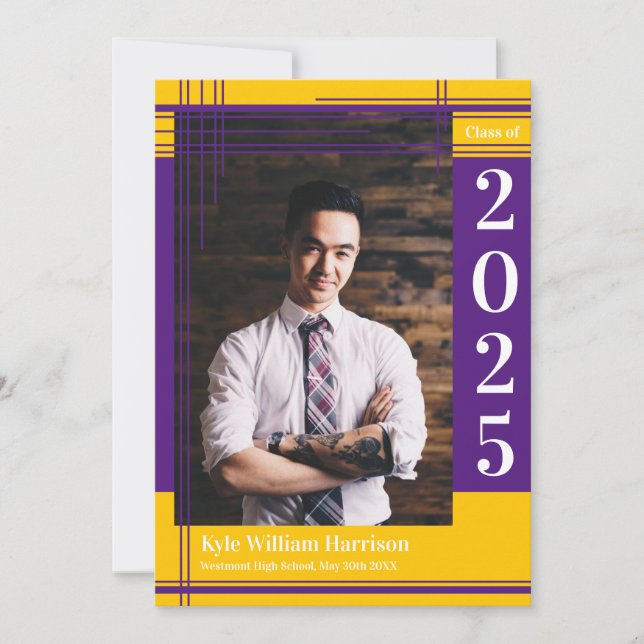 Lila Guld School Färg Studenten Photo Play Inbjudningar (Framsida)